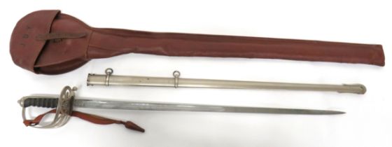 Post 1901 Rifles Officer's Sword 32 1/4 inch, dumbbell blade with central fuller.  Etched crowned