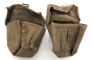 Pair Of WW2 Home Guard Ammunition Pouches khaki webbing, square shape pouches.  The top flaps