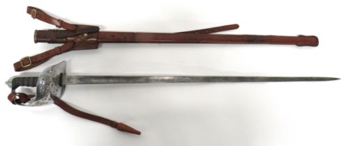 1897 Pattern Infantry Officer's Sword 32 1/2 inch, dumbbell blade with central fuller.  Etched Kings