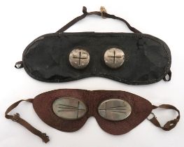 Two WW2 Private Purchase Anti Shrapnel Goggles consisting white metal, oval lenses with viewing