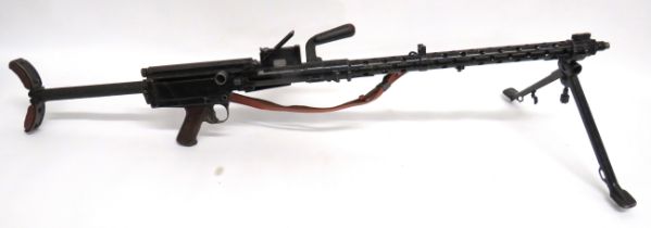 Deactivated German Contract MG13 Machine Gun 7.92 mm, 28 1/4 inch barrel.  Pierced hole, blackened