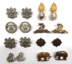 7 x Pairs Of Scottish Collar Badges including brass, facing double pair Seaforth Highlanders ...