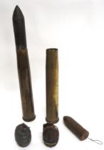 Two WW2 40mm Shells brass cases, one dated 3/39, the other 1944.  Both complete with steel heads (