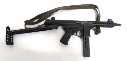 Deactivated Spanish 2-70 B Sub Machine Gun 9 mm, 8 inch barrel.  Tubular, vented barrel shroud