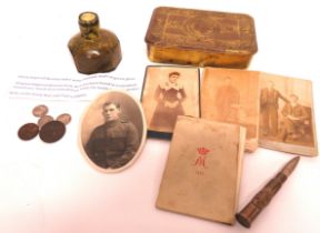 1914 Princess Mary's Christmas Box impressed 1914 Christmas box with associated contents including