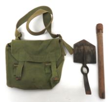 WW1 1908 Pattern Small Pack And Entrenching Tool green blancoed webbing, small pack.  Interior of