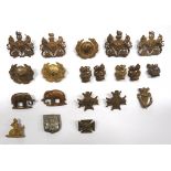 20 x Victorian And Edwardian Collar Badges including white metal East Surrey Reg ... Facing pair,