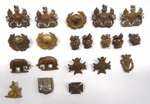 20 x Victorian And Edwardian Collar Badges including white metal East Surrey Reg ... Facing pair,