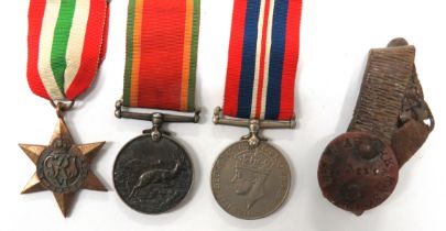 WW2 South African Medal Group & ID Tag consisting Italy Star, 1939-45 War medal, Africa Service