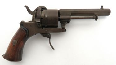 Late 19th Century Continental Pinfire Revolver 3 1/2 inch, octagonal barrel.  Front blade sight.