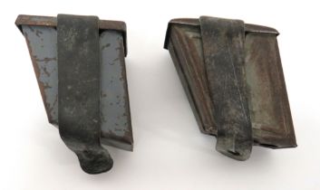 Two WW1 Austrian Issue Pressed Steel Ammunition Pouches pressed sheet steel pouches with hinged lid.
