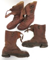 Two Pairs Of WW2 Pattern Combat Boots consisting pair of Commonwealth, brown leather, high top,