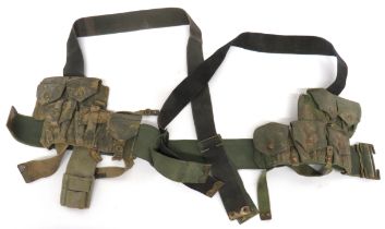 Part Set Of 1908 Pattern Webbing Equipment consisting wide waist belt with rear brass tabs and brass