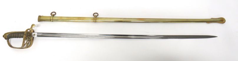 Victorian 1845 Pattern Infantry Officer's Sword 32 1/4 inch, narrow blade with large fuller.  Etched