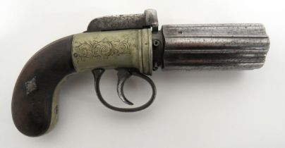 Mid 19th Century Percussion Pepperbox Revolver 120 bore, 3 inch, six shot, fluted cylinder