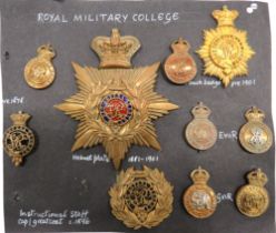 Royal Military College Badges consisting brass and enamel, Vic crown helmet plate 1881-1901 ...
