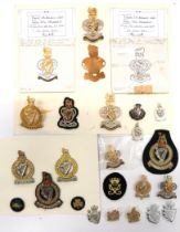 22 x Queens Royal Irish Hussars & Queens Royal Hussars Badges including gilt QC Pipers ... Bi-