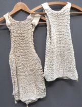 Three WW2 Issue String Vests white knitted string vests with cotton shoulder straps.  All with tie