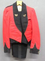 Post 1901 KOYLI Officer's Mess Uniform consisting scarlet mess jacket.  Black, turn back collar with