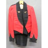 Post 1901 KOYLI Officer's Mess Uniform consisting scarlet mess jacket.  Black, turn back collar with