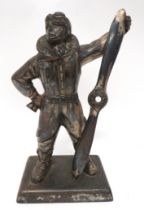 Interwar Airman Table Top Cigarette Lighter silvered figure of a standing airman in flying suit with