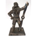 Interwar Airman Table Top Cigarette Lighter silvered figure of a standing airman in flying suit with