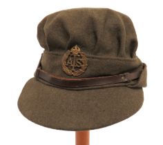 WW2 ATS Other Ranks Service Dress Cap khaki woollen, soft crown, body and fold up flap.  Stiffened