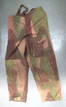 WW2 Dated Camouflage Windproof Trousers green, brown and tan cotton over trousers.  Left of front