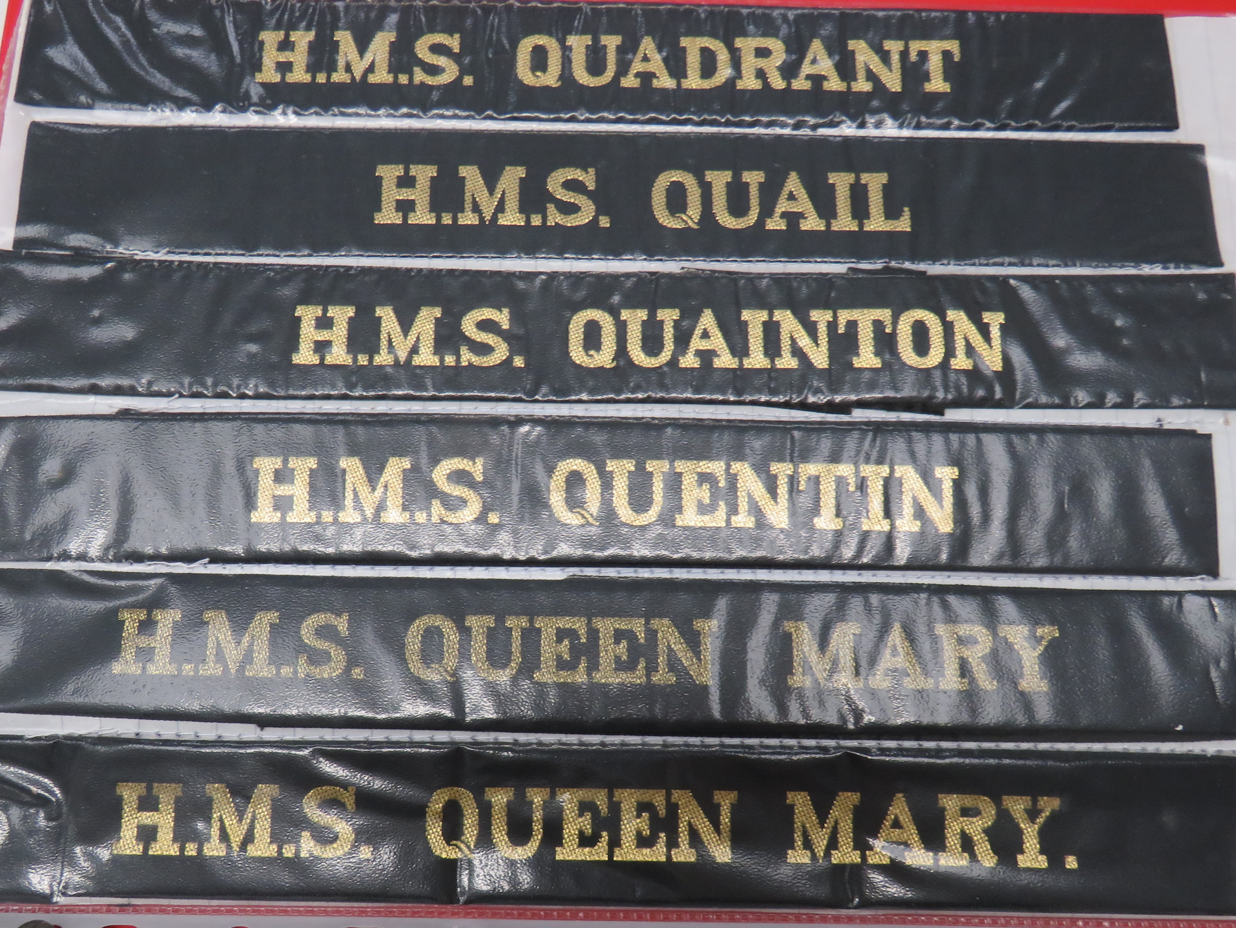 Collection Of 87 Post War Royal Navy Cap Tallies including HMS Quorn ... HMS Queen Mary ... HMS