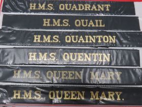 Collection Of 87 Post War Royal Navy Cap Tallies including HMS Quorn ... HMS Queen Mary ... HMS