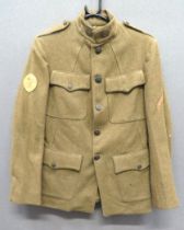 WW1 Period American Quartermasters Dept OR's Tunic khaki woollen, single breasted, high collar