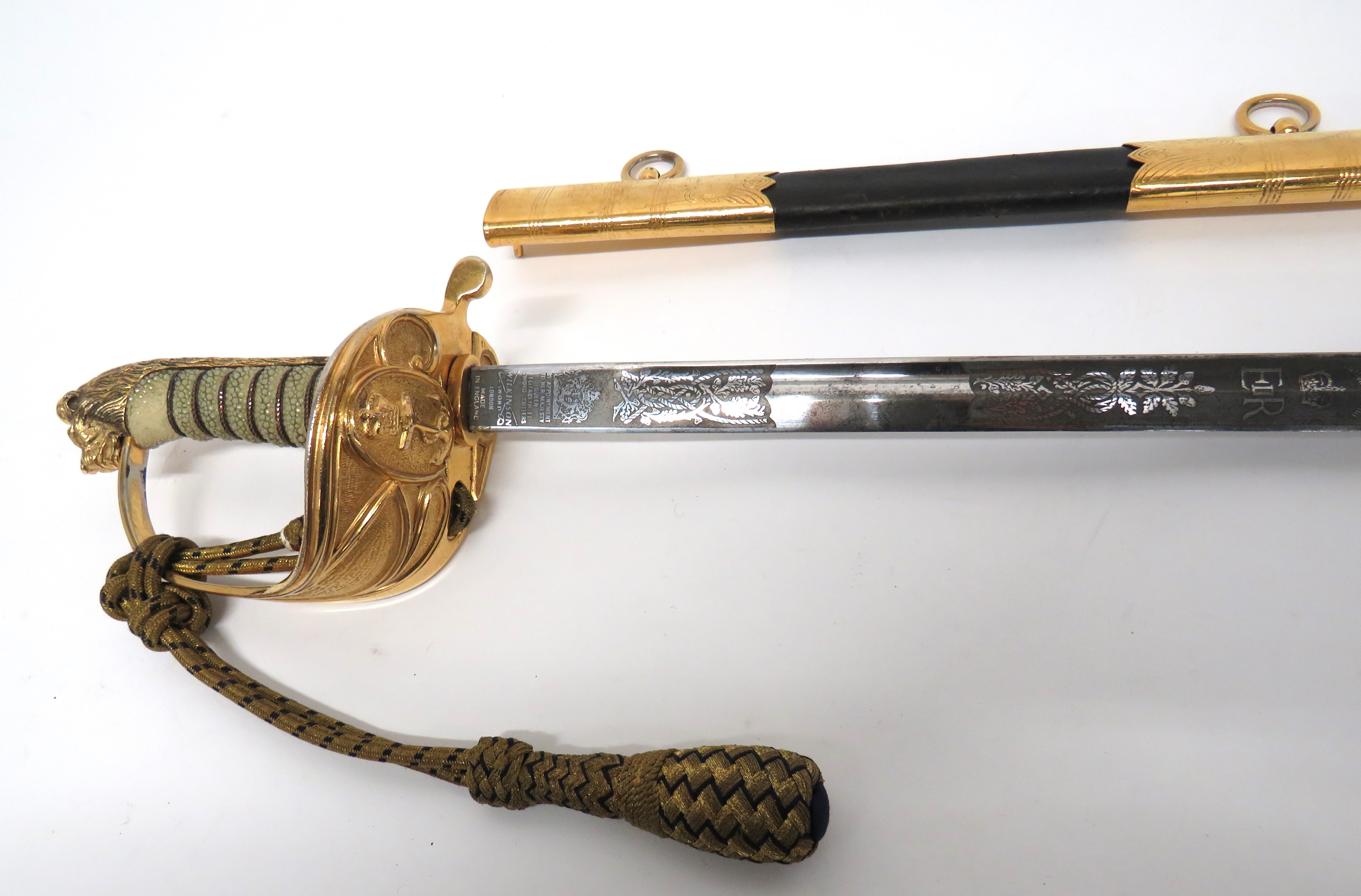 Elizabeth II Royal Navy Officer's Sword By Wilkinson 31 inch, single edged blade with fuller. - Image 2 of 3