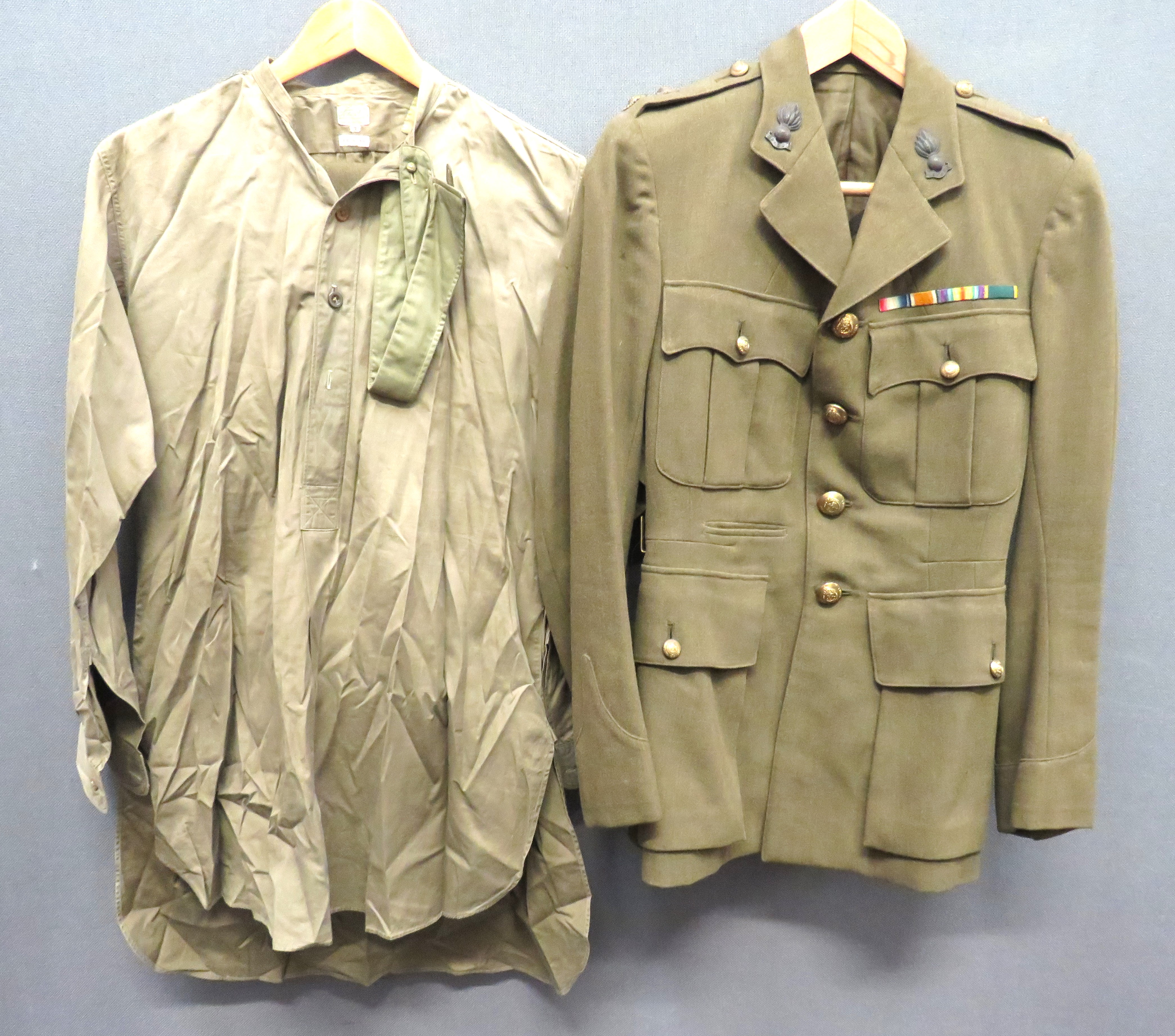 WW2 Royal Engineers Officer's Uniform consisting khaki, single breasted, open collar tunic.  Pleated