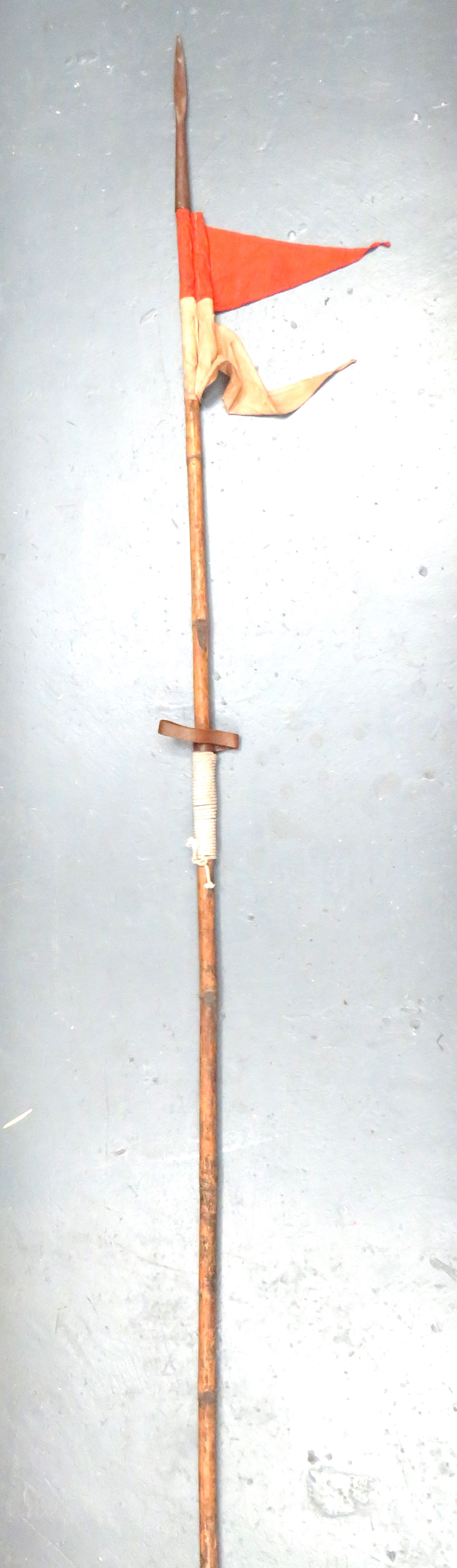 WW1 Period Indian Cavalry Lance steel, hollow ground trefoil head.  Bamboo shaft with white cord