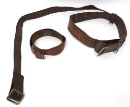 2 x 1903 Pattern/Home Guard Leather Belts brown leather belts with brass buckles.  One belt with