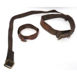 2 x 1903 Pattern/Home Guard Leather Belts brown leather belts with brass buckles.  One belt with