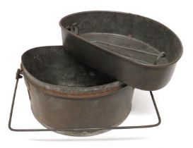 British Military D Shape Mess Tin pressed steel, D shape tin.  Side fitted wire handle.  Removable