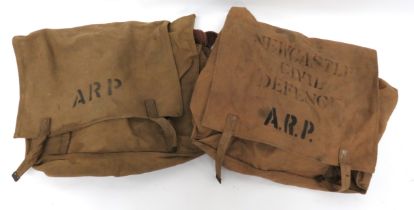 Two WW2 ARP Casualty Blanket Transit Bags consisting heavy webbing example.  Front flap stamped ARP.