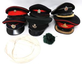 6 x Post War Officer Dress Caps including blue and red RA Field Officer's cap ... Black and white