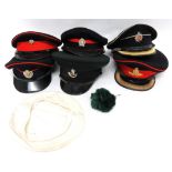 6 x Post War Officer Dress Caps including blue and red RA Field Officer's cap ... Black and white