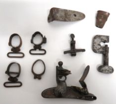 Selection Of Antique Gun Parts including Austrian flintlock lock with faint marks ... Blued steel