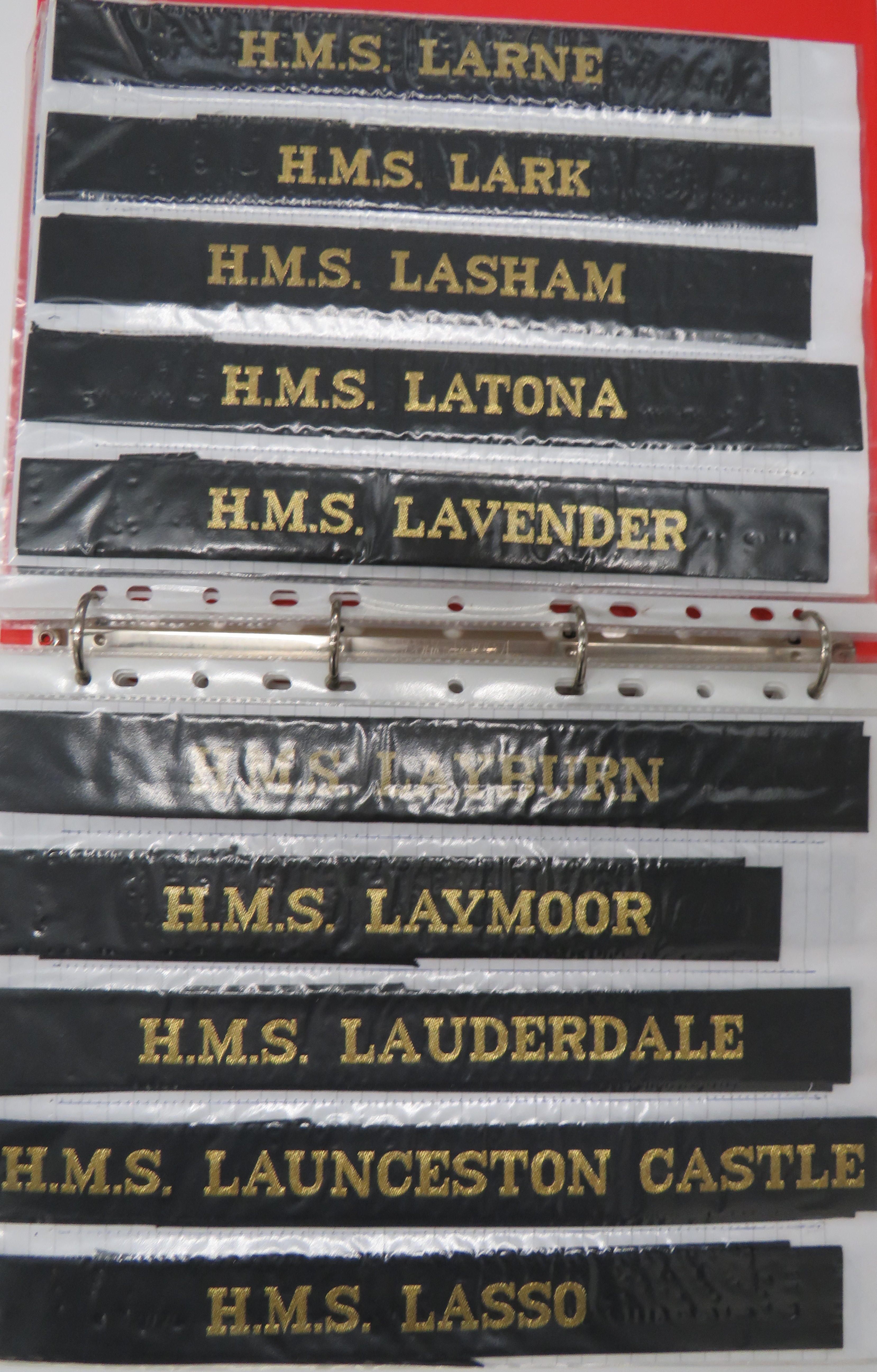Collection Of 93 Post War Royal Navy Cap Tallies including HMS Ladybird ... HMS Lancaster ... HMS - Image 2 of 3