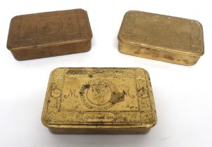 3 x Princess Mary's 1914 Christmas Boxes impressed brass lid, Christmas 1914 Princess Mary boxes.