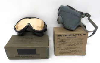 Pair Of American M-1944 Goggles And Dust Respirator M-1944 rubber frame goggles with clear
