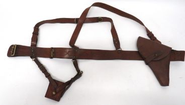 WW1 1916 Dated Officer's Double Brace Sam Browne Belt Set brown leather belt with maker "Goodwin &