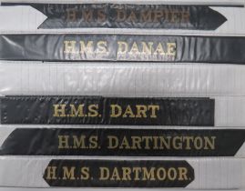 Collection Of 94 Post War Royal Navy Cap Tallies including HMS Daedalus ... HMS Dark Hero ... HMS
