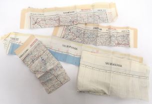 Five Cold War Silk Maps Covering Russia colour printed silk consisting Kharov ... Smolensk ...