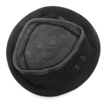 WW2 Dated Black Beret black woollen beret.  Lower black leather sweatband.  Large side vent