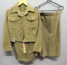 WW2 ATS Battledress Blouse, Slacks And Skirt khaki, fine woollen, pressed open collar, short jacket.