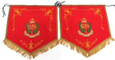 Two Post 1953 "Bays" Music Stand Drapes scarlet backing cloth with gilt braid edging and lower
